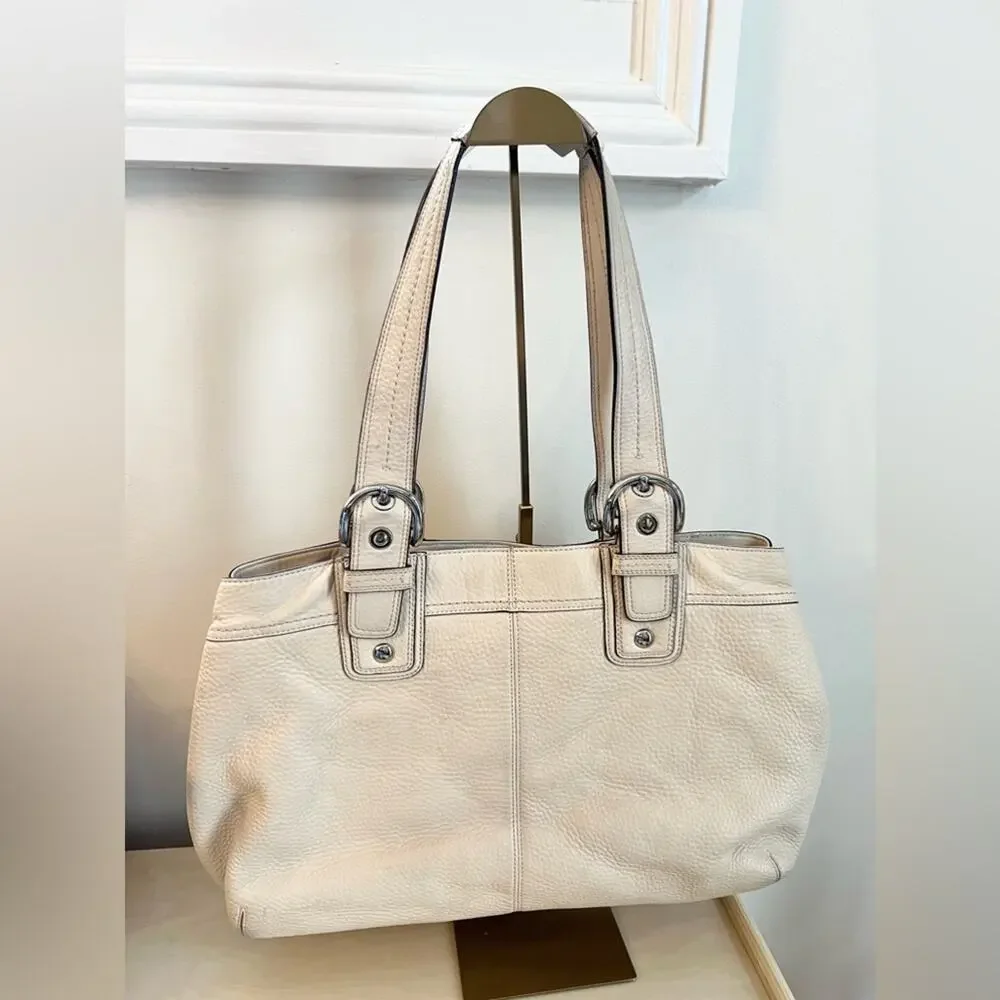 COACH vintage Soho Leather Pleated Tote cream leather bag school office